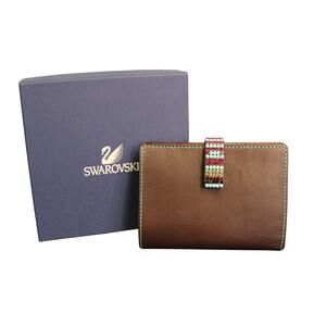 VTG Swarovski Enrica Wallet Multicolor Crystal Brown Rare Fold Over NIB 659101